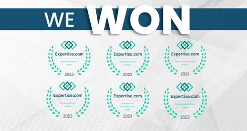 Six awards from Expertise.com displayed under 'We Won' headline, highlighting achievements in 2023.