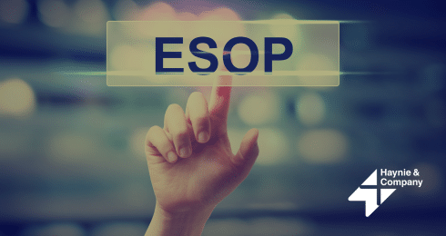 Hand pointing at ESOP text with Haynie logo in the corner.