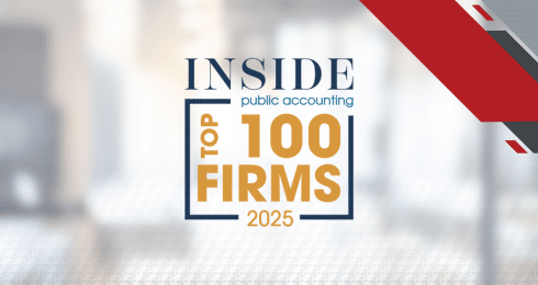 Inside Public Accounting Top 100 Firms 2025 logo on a blurred background.
