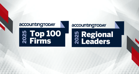 Accounting Today 2025 Top 100 Firms and Regional Leaders awards graphic.