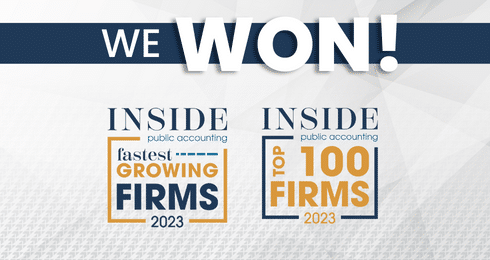 We won! Inside Public Accounting awards for fastest growing and top 100 firms 2023.