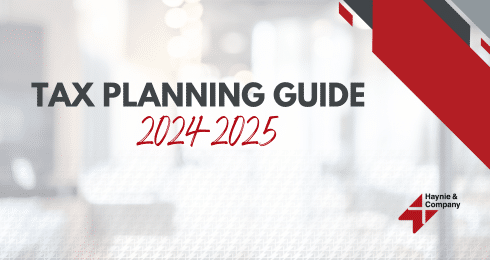 Tax Planning Guide 2024-2025 cover with Haynie logo in red and gray.