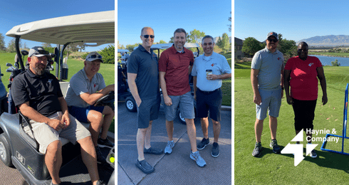 Group of people enjoying a sunny day at the golf course with Haynie.