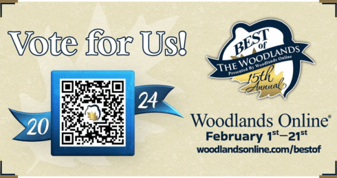 Vote for Best of The Woodlands 2024, QR code, February 1-21, woodlandsonline.com/bestof.