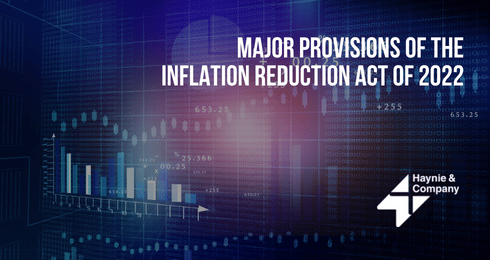 Graph and text on provisions of the Inflation Reduction Act 2022 with Haynie logo.