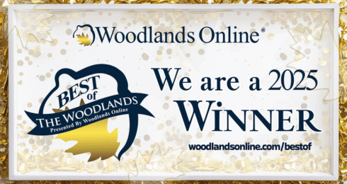 Best of The Woodlands 2025 award winner banner from Woodlands Online.
