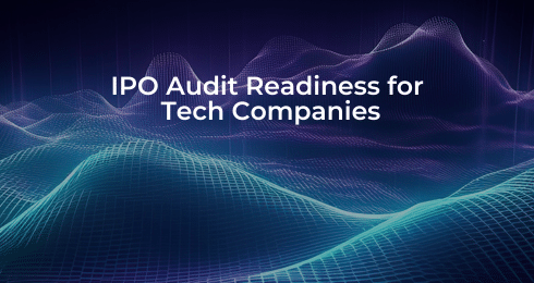 IPO Audit Readiness for Tech Companies text on futuristic wave background.