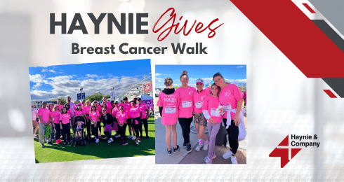 Haynie Gives Breast Cancer Walk participants in pink shirts.