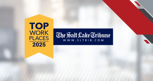 Top Work Places 2025 award by The Salt Lake Tribune logo.