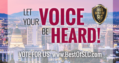 Let your voice be heard over Salt Lake City skyline, promoting BestOfSLC.com voting.