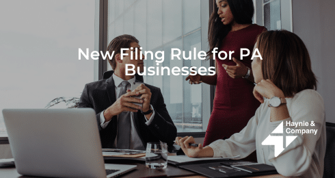 Business meeting discussing new filing rule for PA businesses.