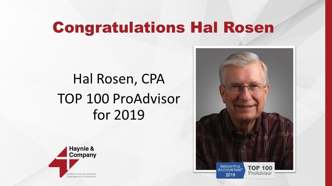 Congratulations Hal Rosen on being a TOP 100 ProAdvisor for 2019.