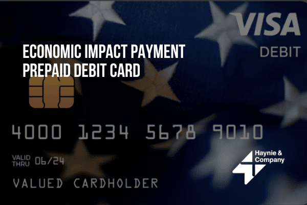 Visa debit card for Economic Impact Payment with star pattern and Haynie logo.