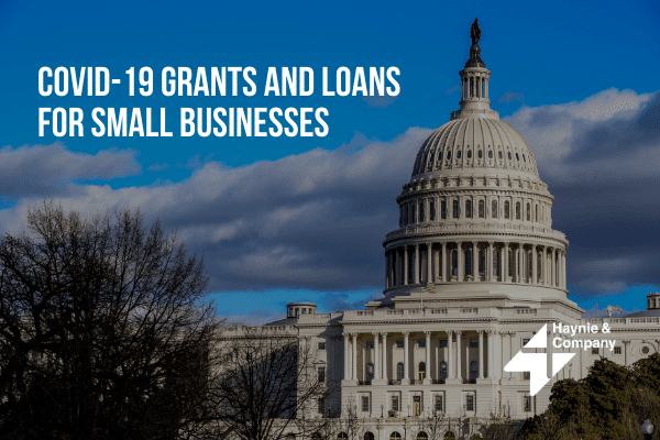 COVID-19 grants and loans guide for small businesses with US Capitol building in background.