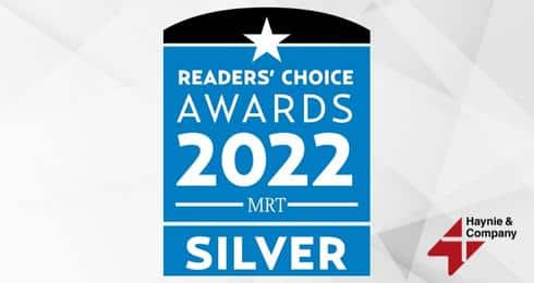 Readers' Choice Awards 2022 silver badge by MRT with Haynie logo.