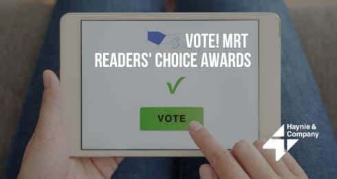 Tablet screen displaying Vote! MRT Readers' Choice Awards with a voting button.