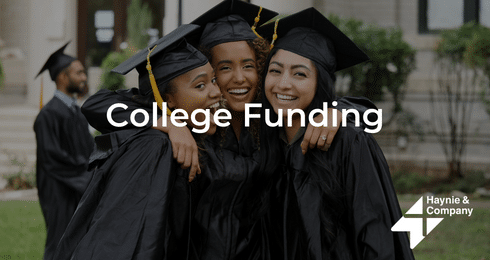 Graduates in caps and gowns celebrating college funding success.