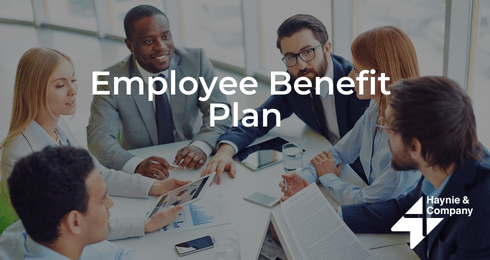 Group of professionals discussing an employee benefit plan at a meeting table.