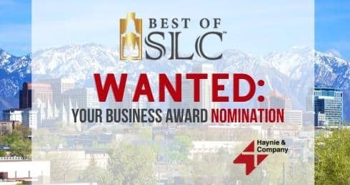 Best of SLC business award nomination request with Haynie logo.