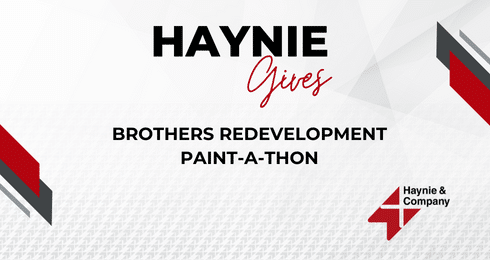 Haynie Gives: Brothers Redevelopment Paint-A-Thon event organized by Haynie with geometric graphics.