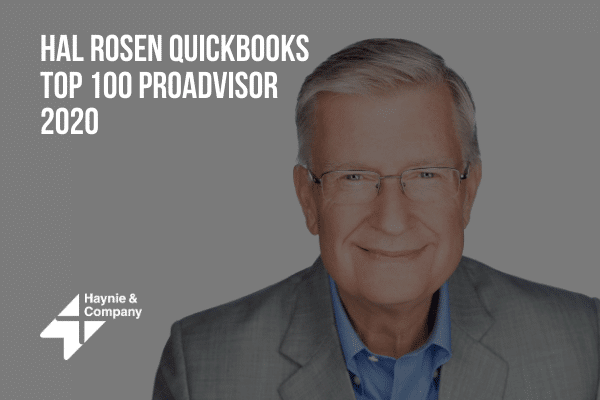 Hal Rosen, QuickBooks Top 100 ProAdvisor 2020, Haynie logo on side.