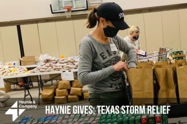 Volunteers pack supplies for Texas storm relief effort, organized by Haynie.
